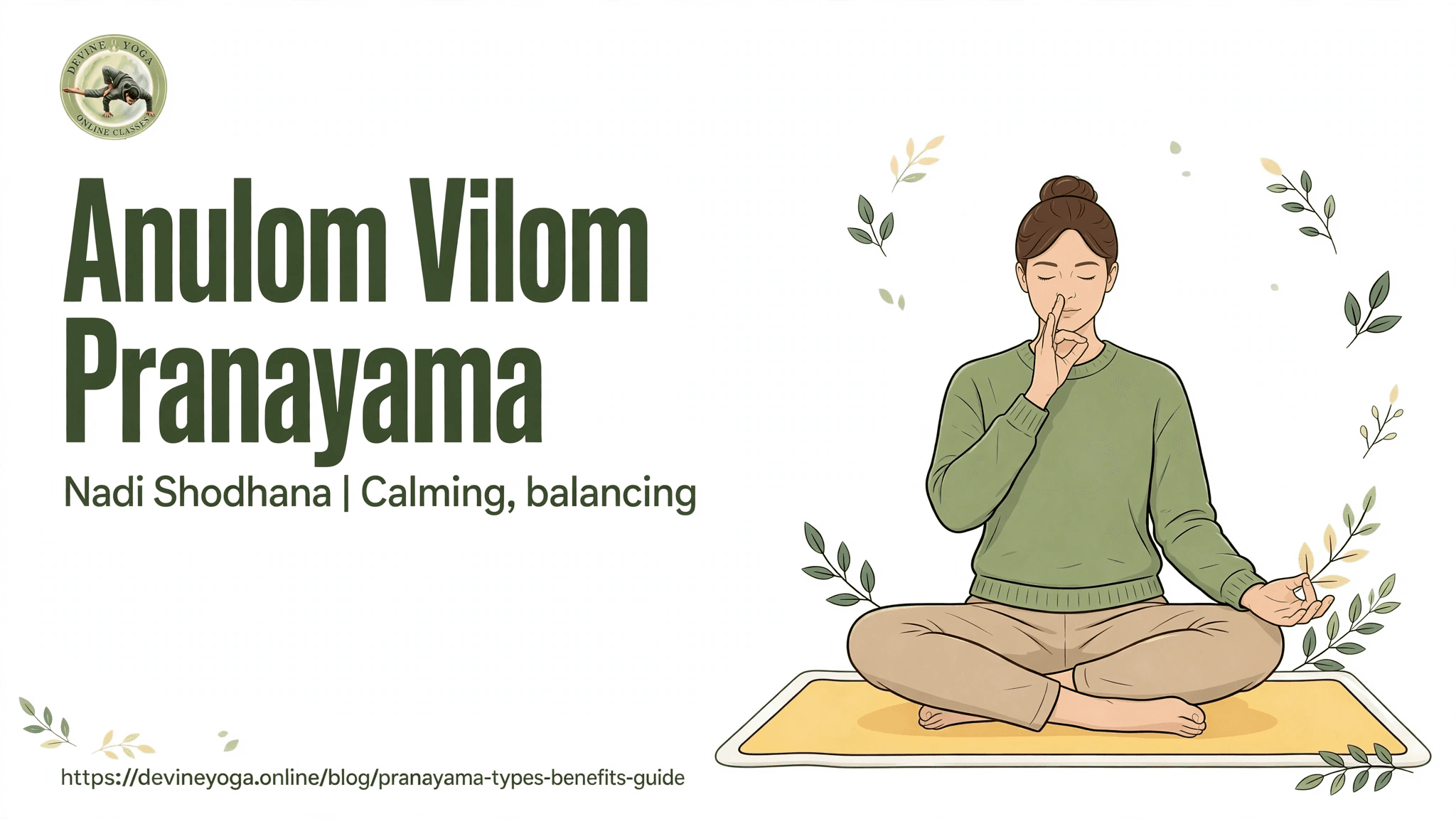 Anulom Vilom pranayama: a woman closing one nostril with her fingers while sitting cross-legged