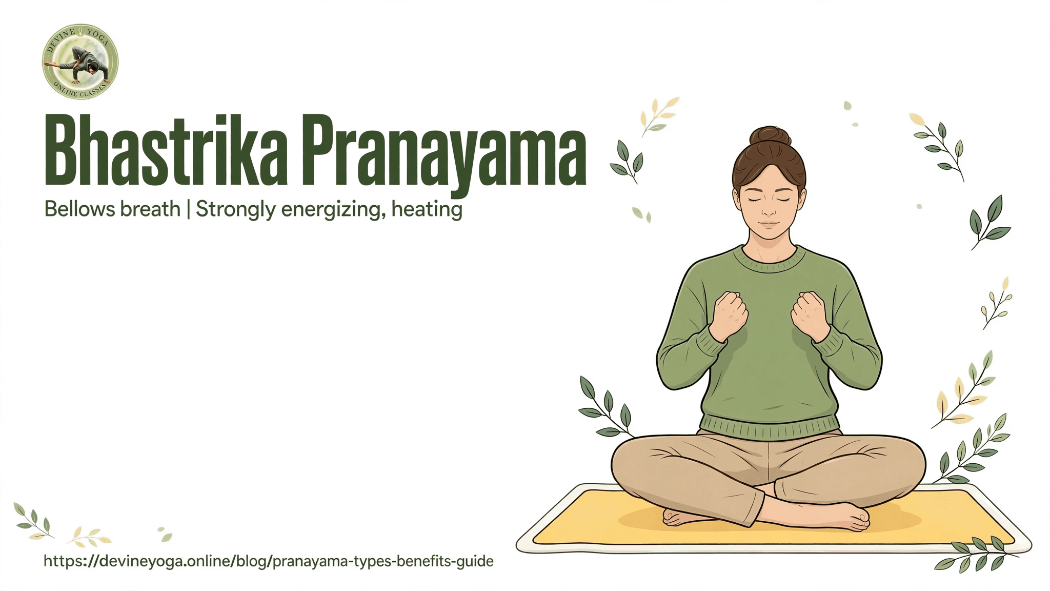 Bhastrika pranayama: a woman sitting cross-legged with both fists raised near her chest