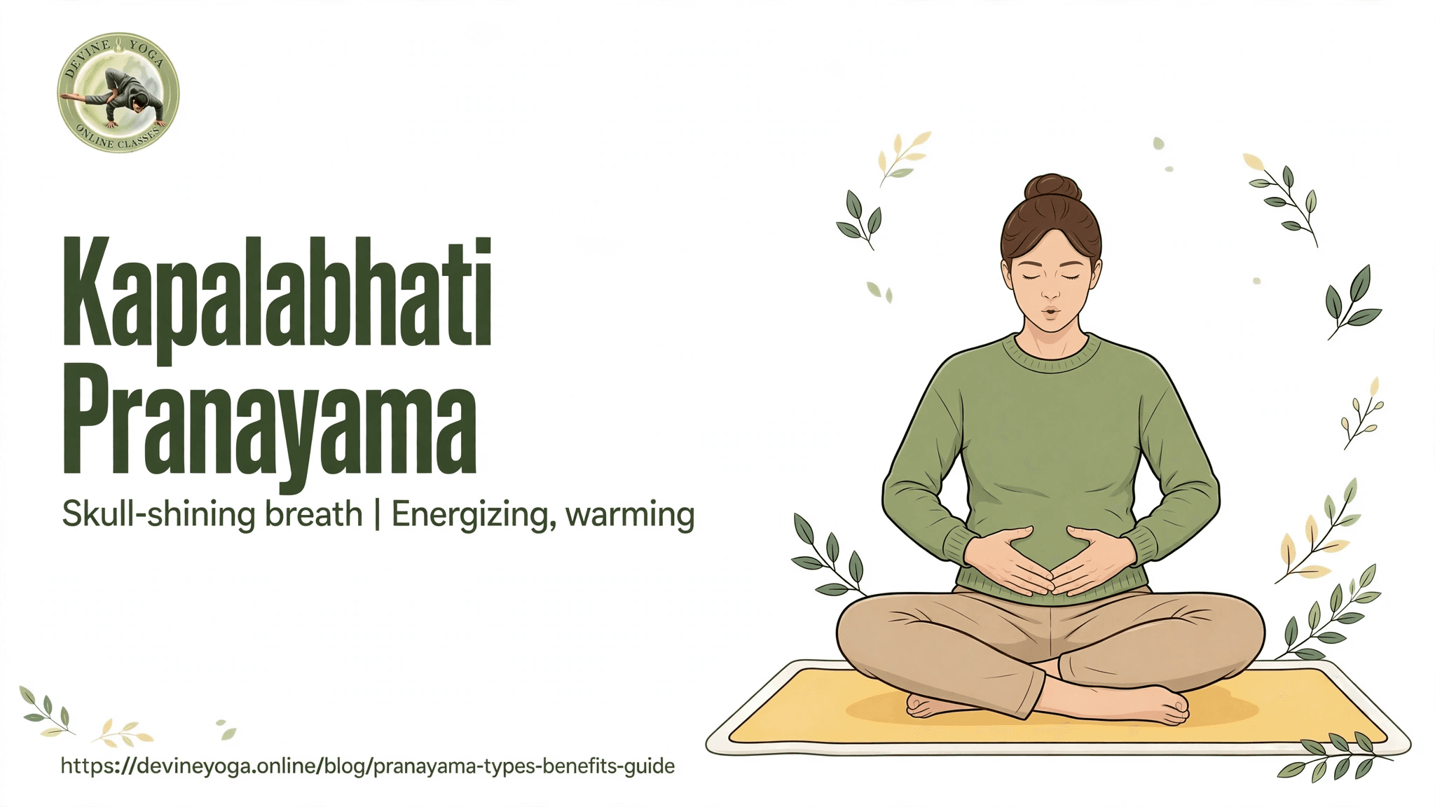 Kapalabhati pranayama: a woman sitting cross-legged with both hands on her lower belly